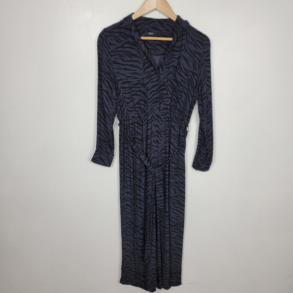 Rails Womens XS Charcoal Callan Tiger Stipe Belted Jumpsuit Button Up Casual